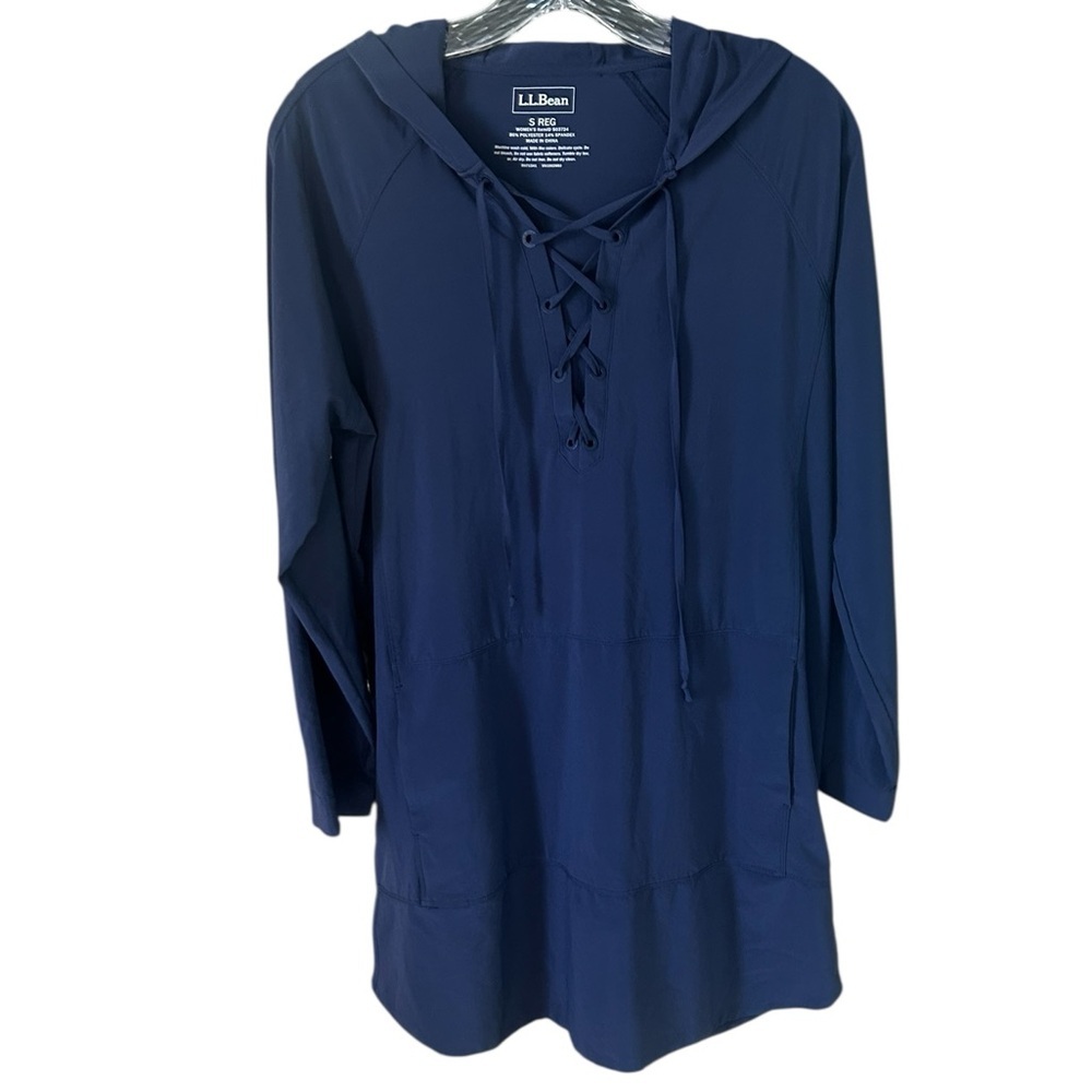 L.L. Bean Blue Hooded Long Sleeve Tunic Dress Active Outdoor Hiking Beach Small